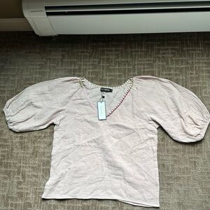 NWT Contrast Stitch 3/4 Sleeve Gauze Top